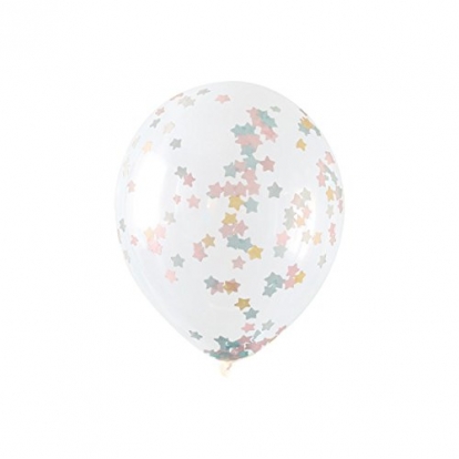 Caurspīdīgi  baloni ar krāsainiem zvaigžņu konfettī (5 gab/ 30 cm)